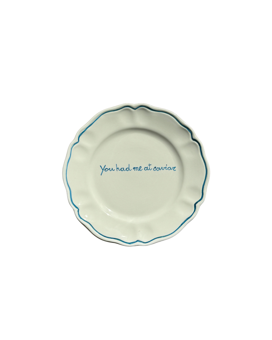Sveva's Home Ceramic "You had me at caviar" Ceramic Scalloped Plate Set of 4