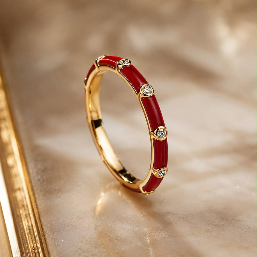 L'OR ROUGE – Crimson Red Enamel & Diamond Band Ring