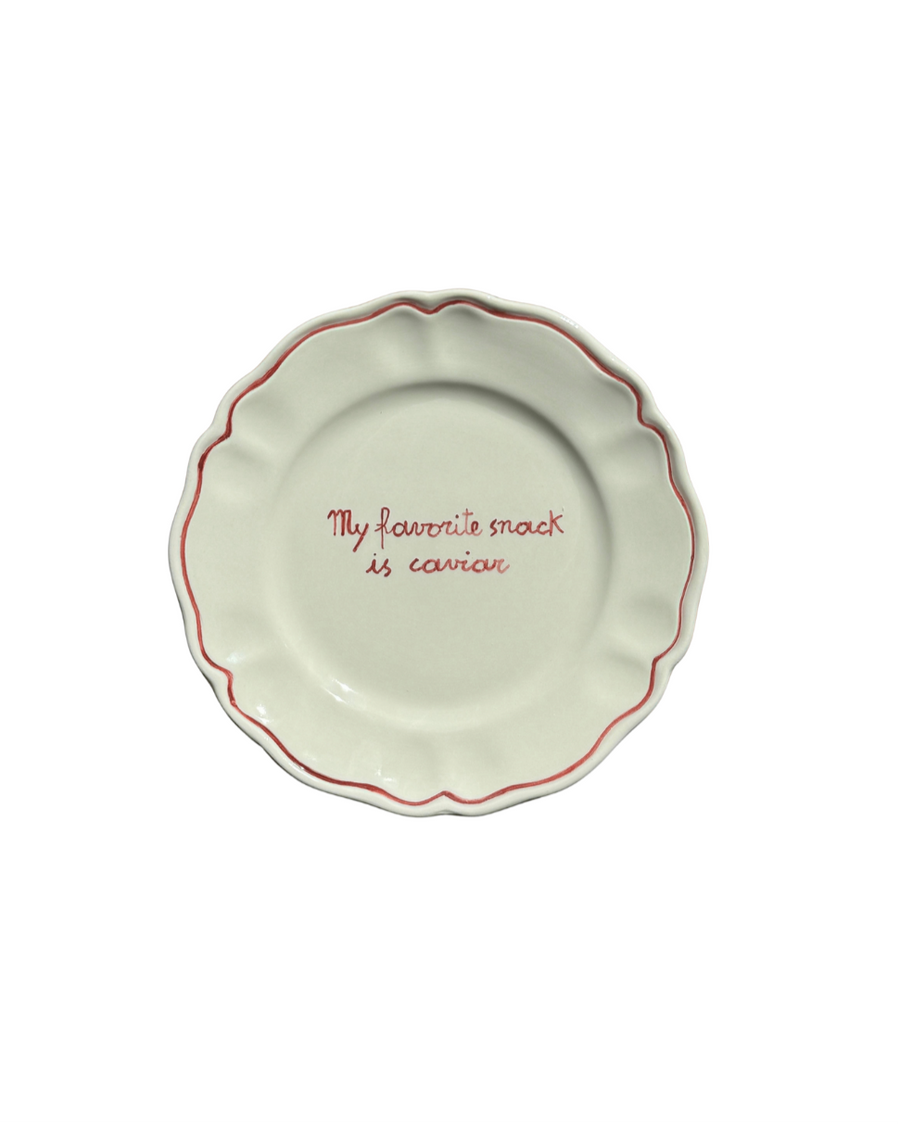 Sveva's Home Ceramic "My favorite snack is caviar" Ceramic Scalloped Plate Set of 4