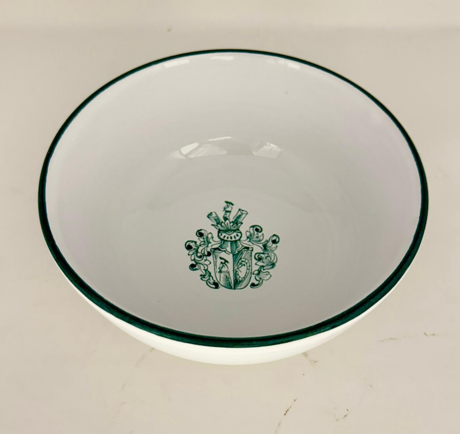 Hand Painted Bowl with Green Crest Set of 4