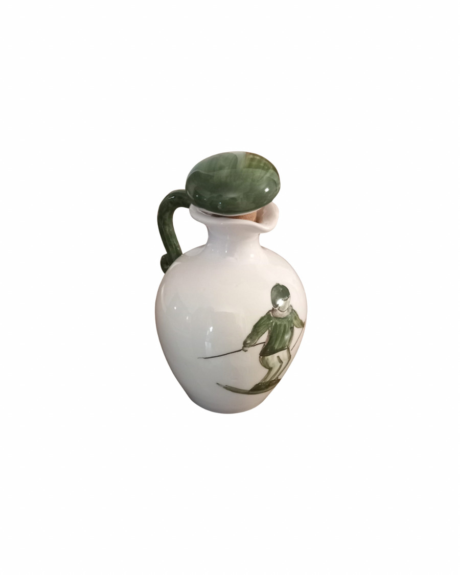 Sveva's Home Ceramic Green Skier Olive Oil and Vinegar Bottles Set of 2
