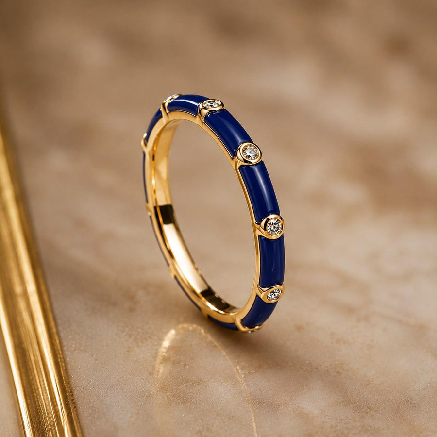 L'OR BLEU – Deep Sapphire Blue Enamel & Diamond Band Ring