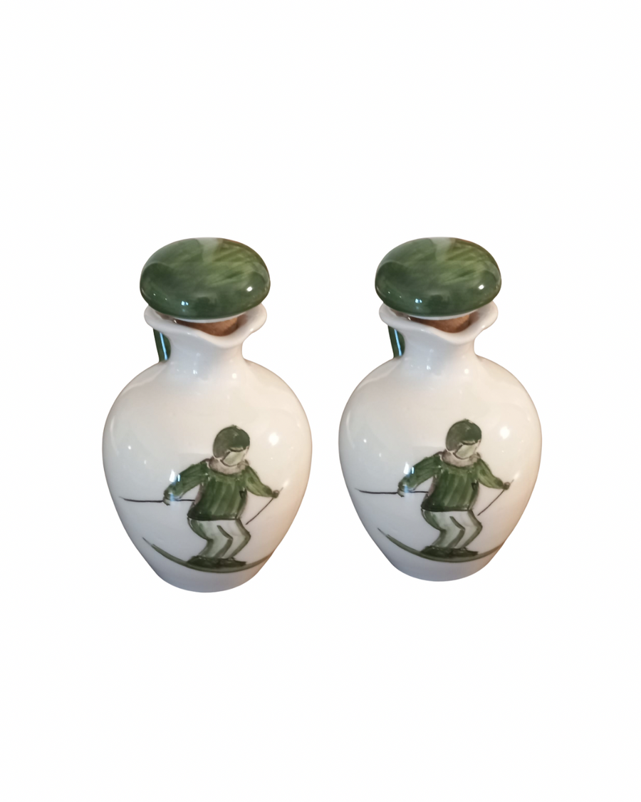 Sveva's Home Ceramic Green Skier Olive Oil and Vinegar Bottles Set of 2