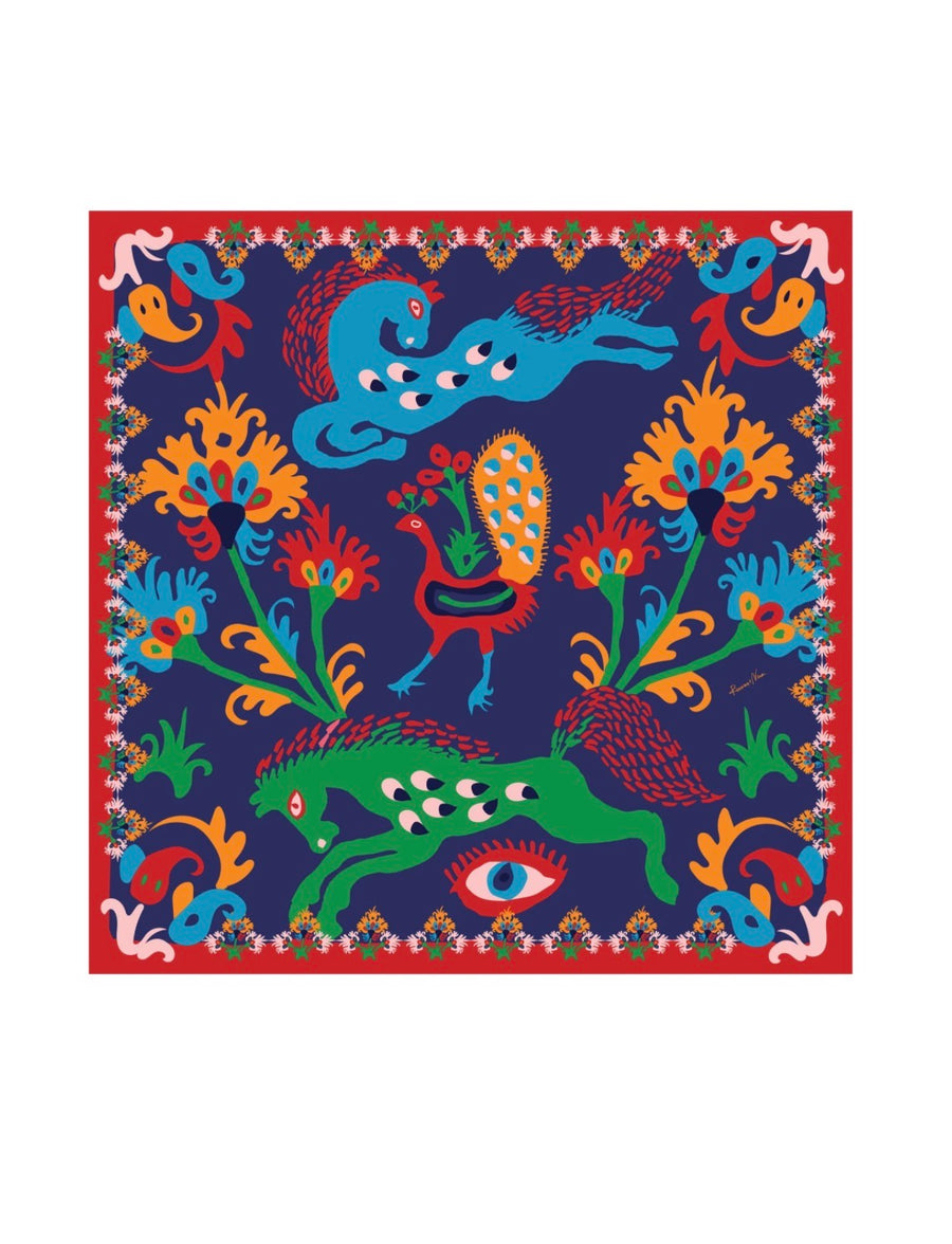 RIANNA + NINA x SVEVA'S HOME Embroidered Linen Scarf Amici Blu