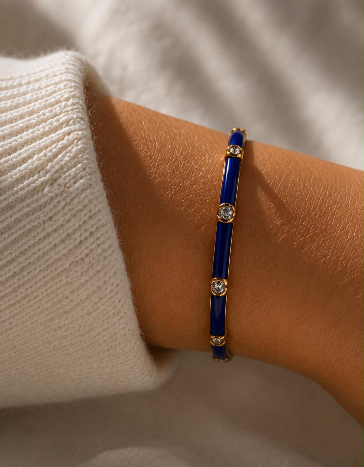 L'OR BLEU – Deep Sapphire Blue Enamel & Diamond Bangle Bracelet