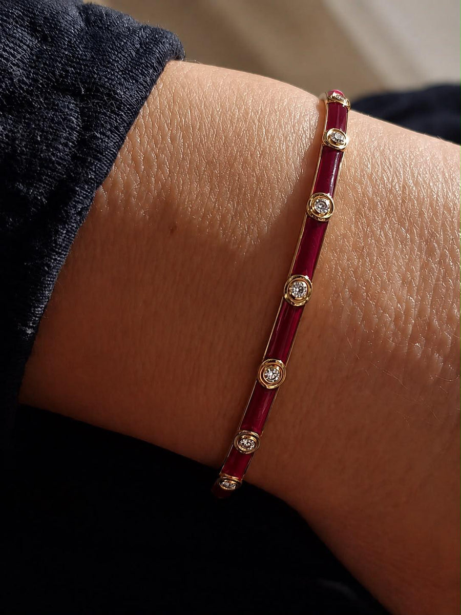 L'OR ROUGE – Crimson Red Enamel & Diamond Bangle Bracelet