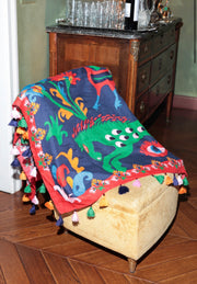 RIANNA + NINA x SVEVA'S HOME Embroidered Linen Scarf Amici Blu With Tassels