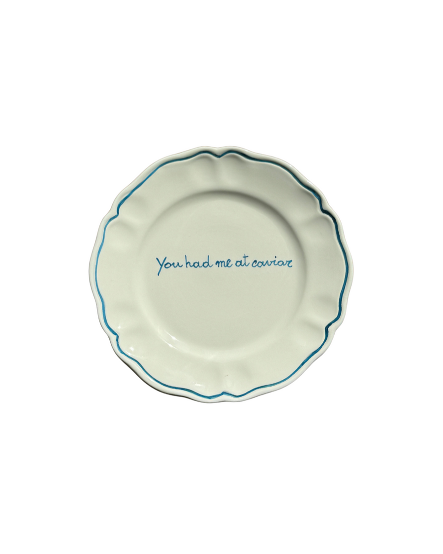 Sveva's Home Ceramic "You had me at caviar" Ceramic Scalloped Plate Set of 4