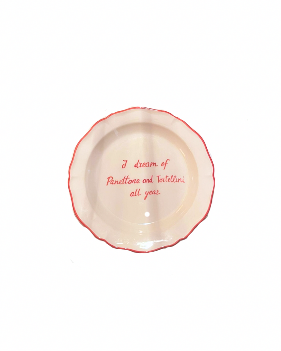 Sveva's Home Ceramic "I dream of Panettone and Tortellini all year" Ceramic Scalloped Plate Set of 4