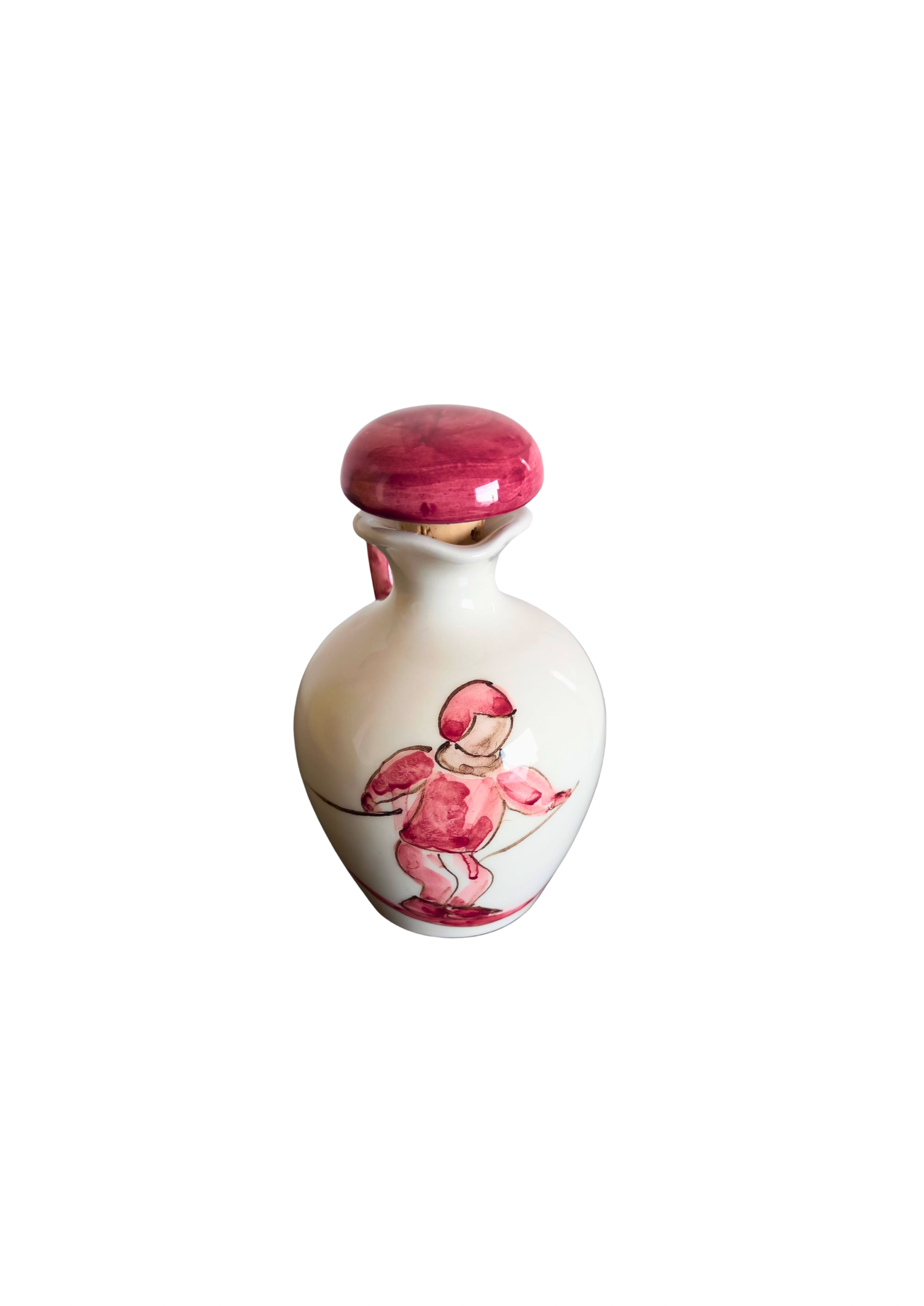 Sveva's Home Ceramic Red Skier Olive Oil and Vinegar Bottles Set of 2