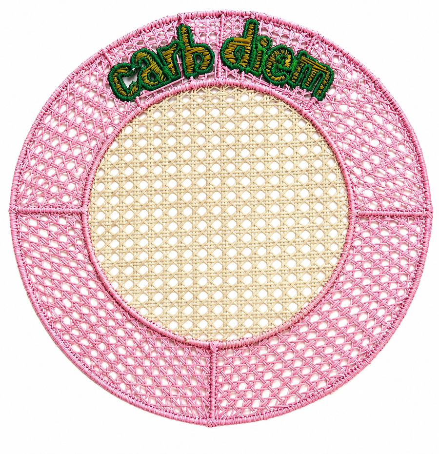 Embroidered Rattan Placemats with Fun Quotes (set of 4)