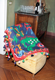 RIANNA + NINA x SVEVA'S HOME Embroidered Linen Scarf Amici Blu With Tassels