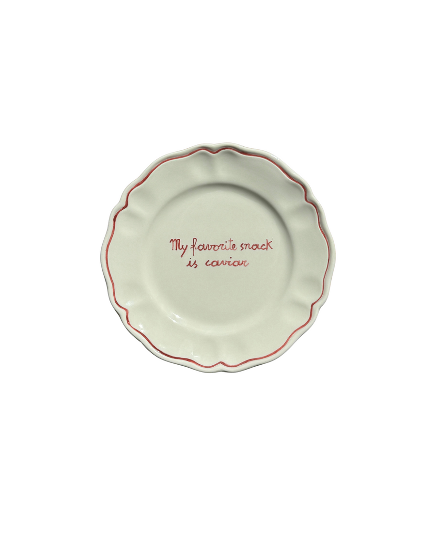 Sveva's Home Ceramic "My favorite snack is caviar" Ceramic Scalloped Plate Set of 4