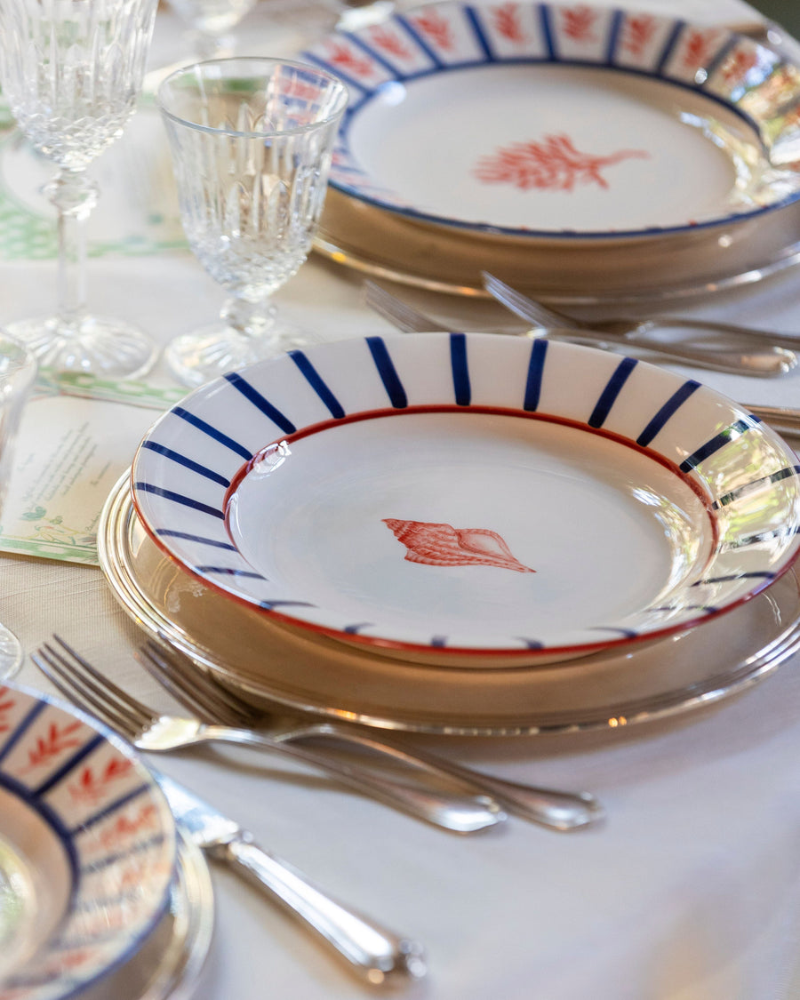 Sveva's Home Ceramic Coral Red and Blue Big and Small Dining Plates Set of 4