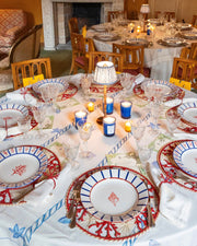Sveva's Home Ceramic Coral Red and Blue Big and Small Dining Plates Set of 4