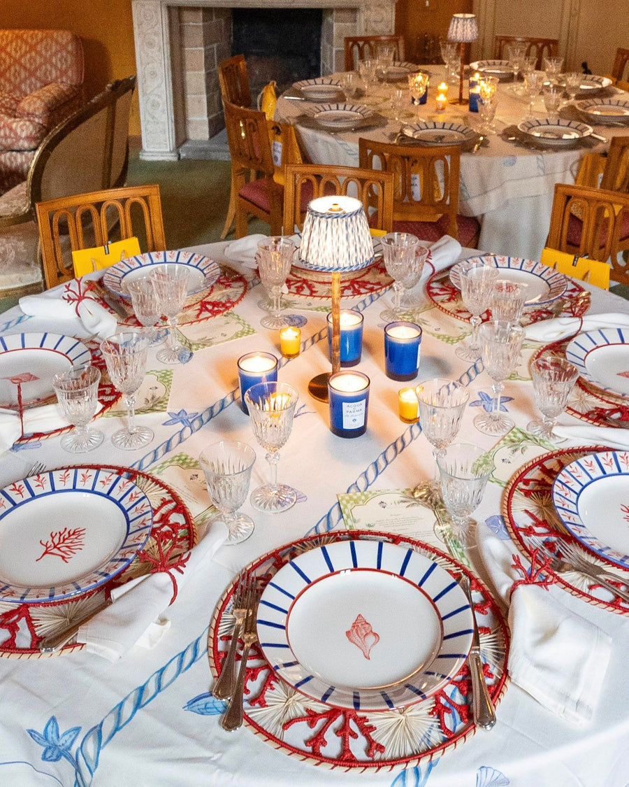 Sveva's Home Ceramic Coral Red and Blue Big and Small Dining Plates Set of 4
