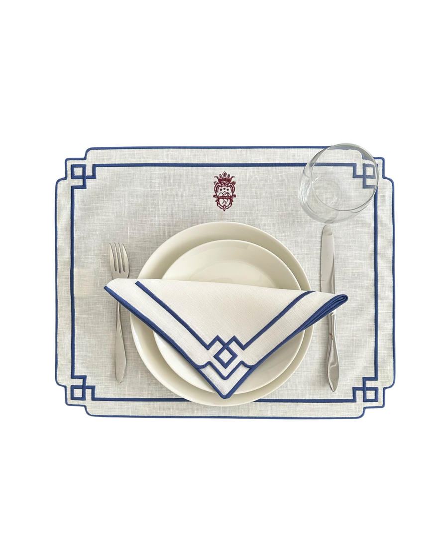 Sveva's Home Personalized Crest or Logo Linen Placemats & Napkins Set of 4