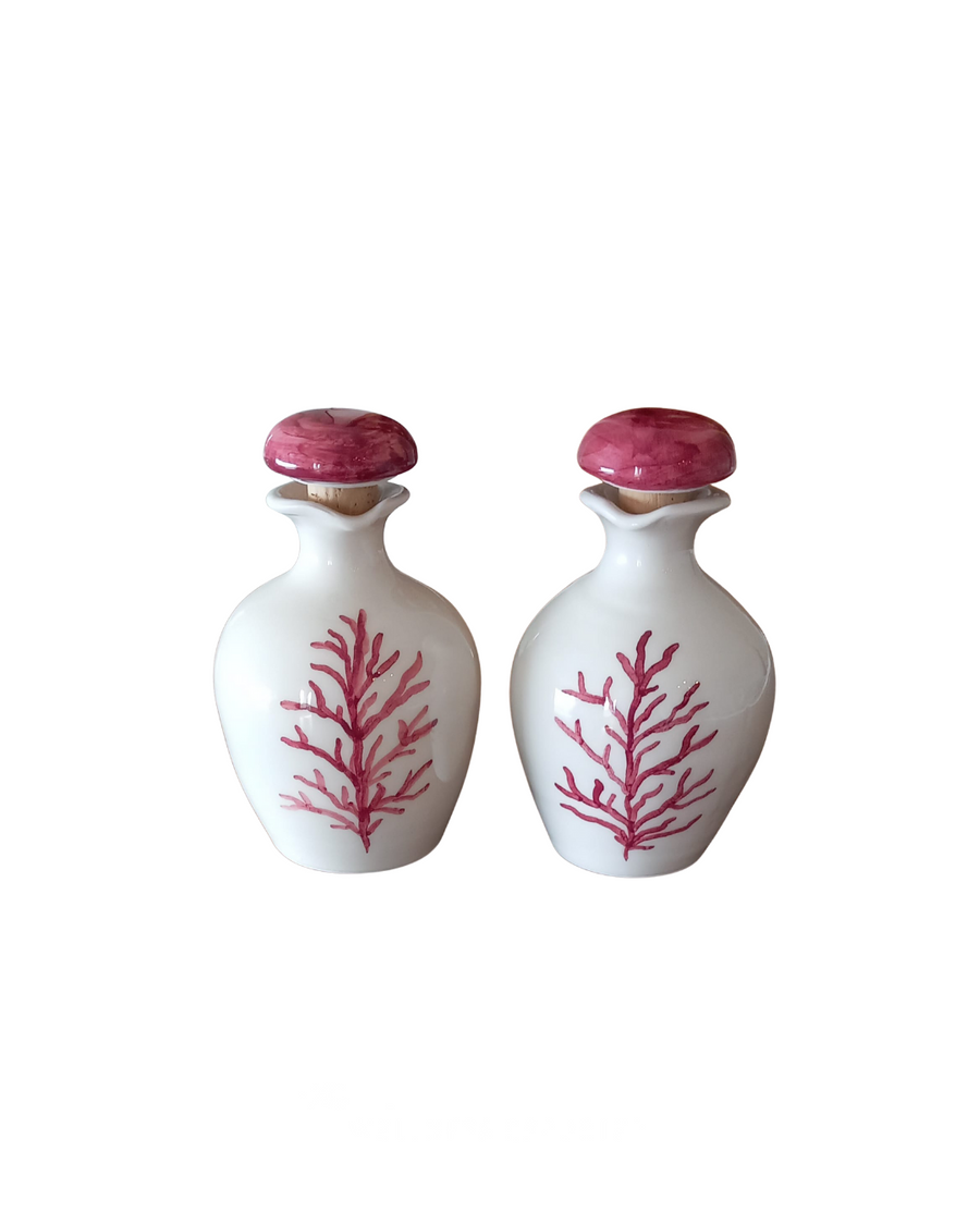 Sveva's Home Ceramic Coral Olive Oil and Vinegar Bottles Set of 2
