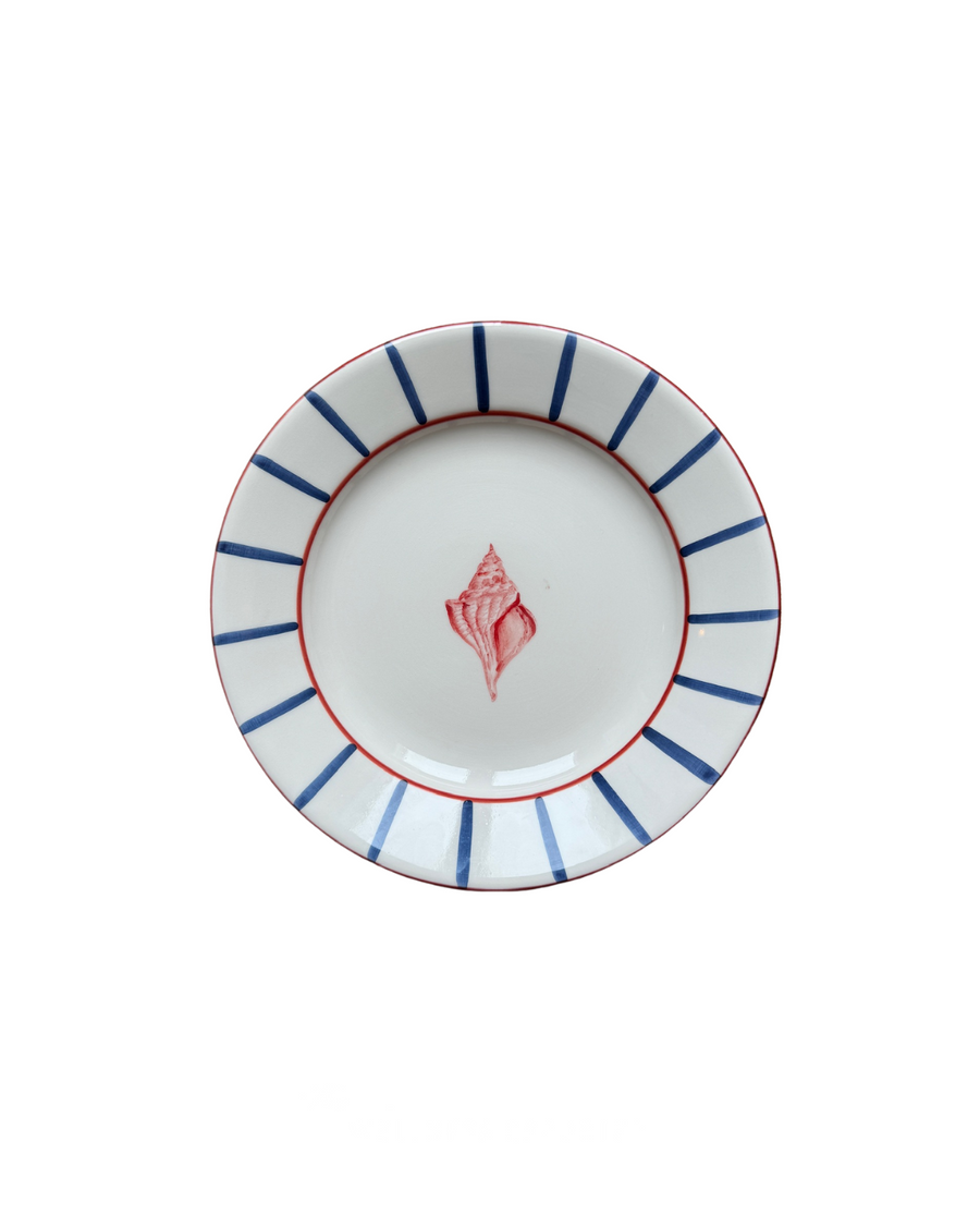 Sveva's Home Ceramic Seashell Red and Blue Big and Small Dining Plates Set of 4