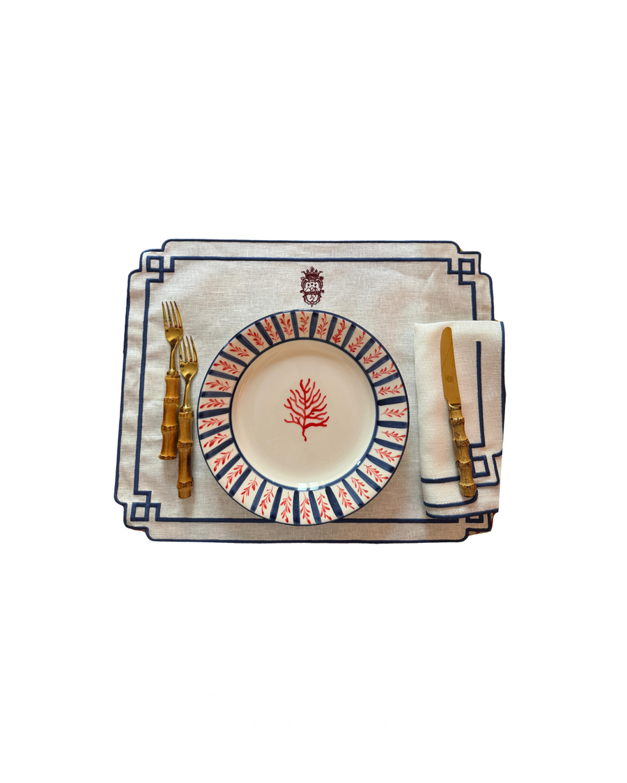 Sveva's Home Ceramic Coral Red and Blue Big and Small Dining Plates Set of 4