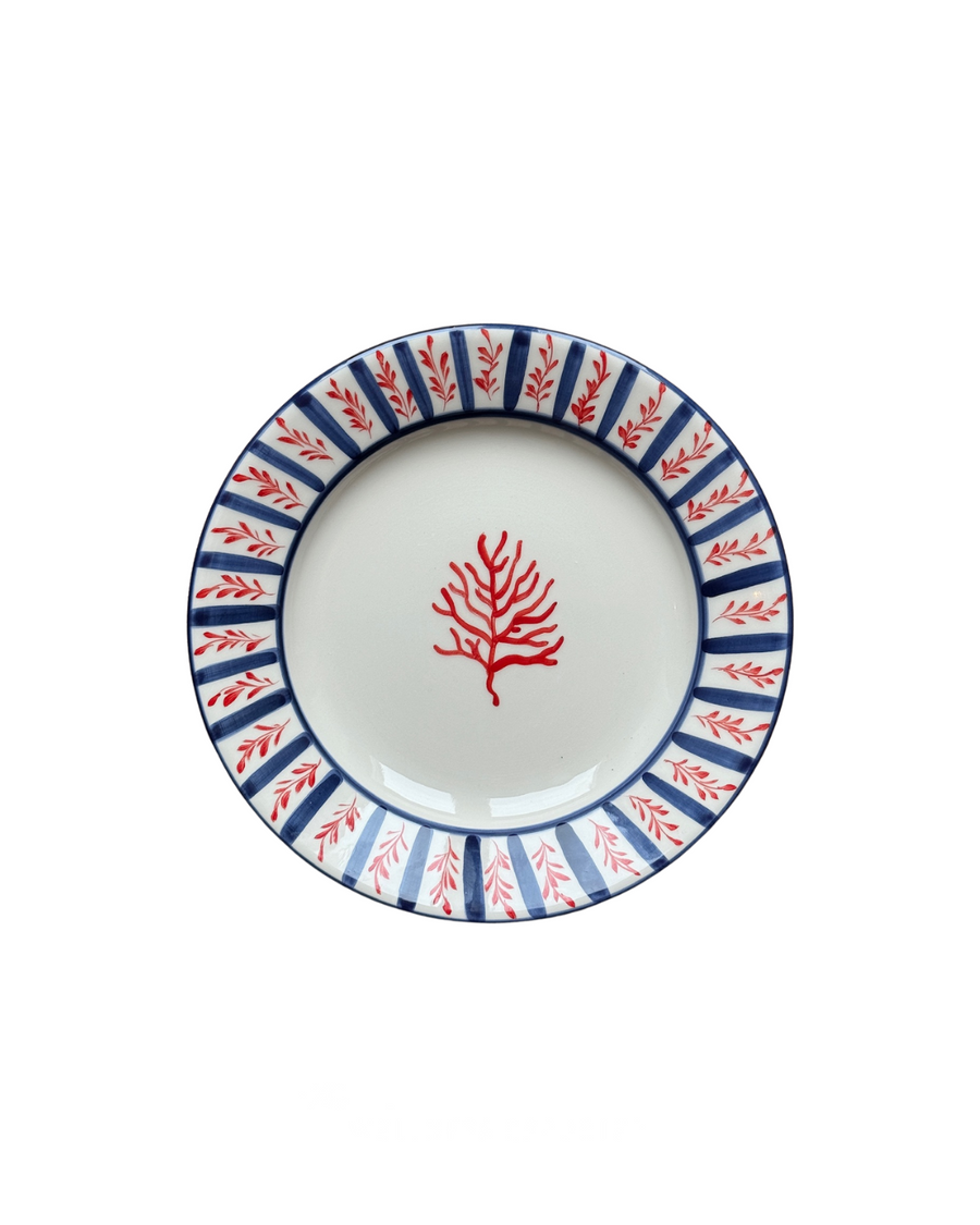 Sveva's Home Ceramic Coral Red and Blue Big and Small Dining Plates Set of 4