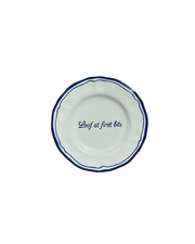 Ceramic Scalloped Blue Quote Bread Plate Set of 4