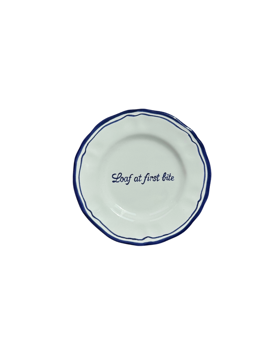 Ceramic Scalloped Blue Quote Bread Plate Set of 4