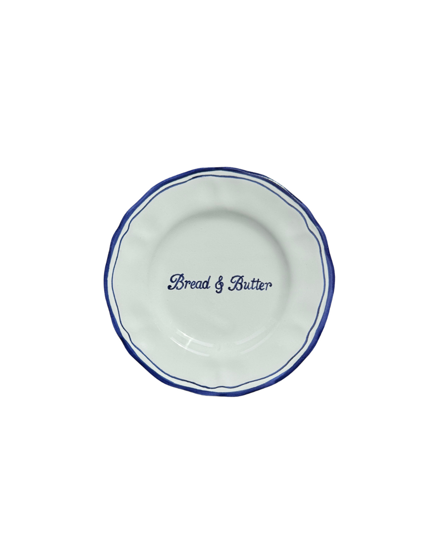 Ceramic Scalloped Blue Quote Bread Plate Set of 4