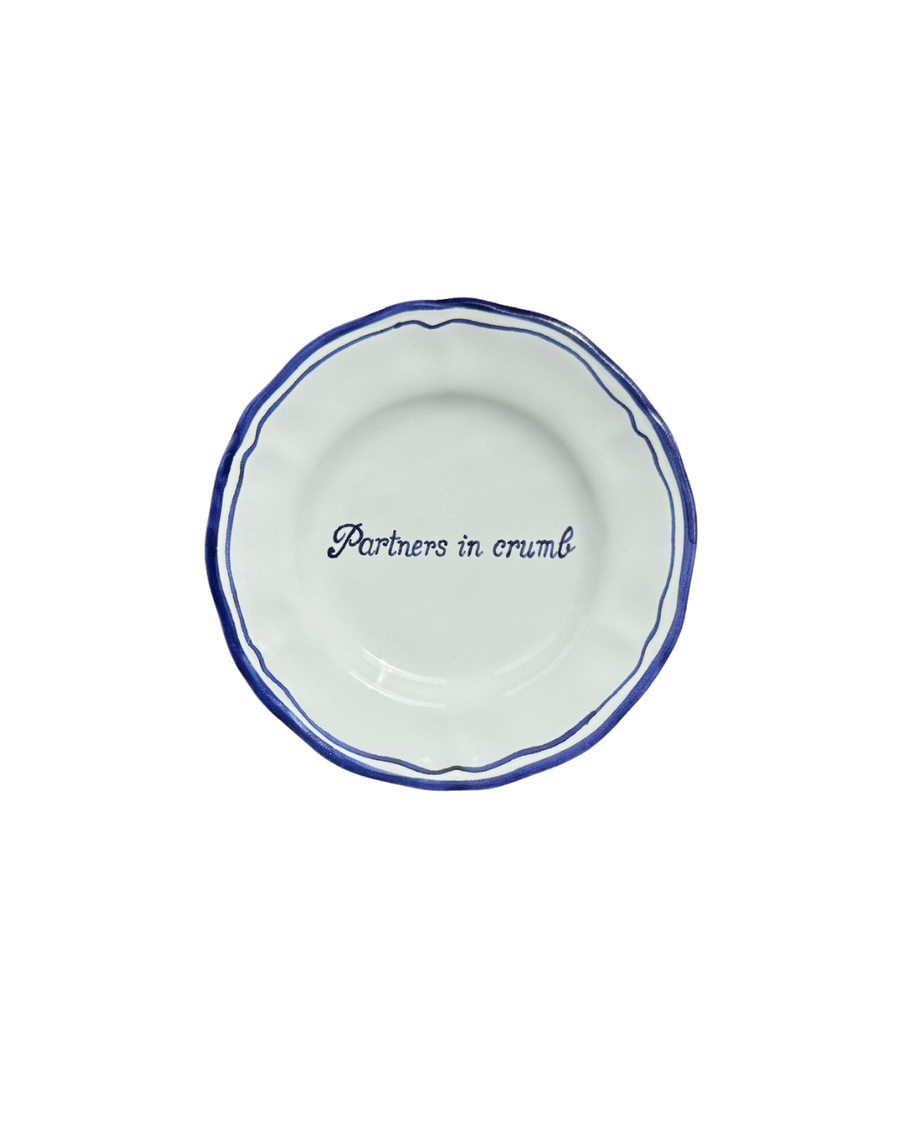 Ceramic Scalloped Blue Quote Bread Plate Set of 4
