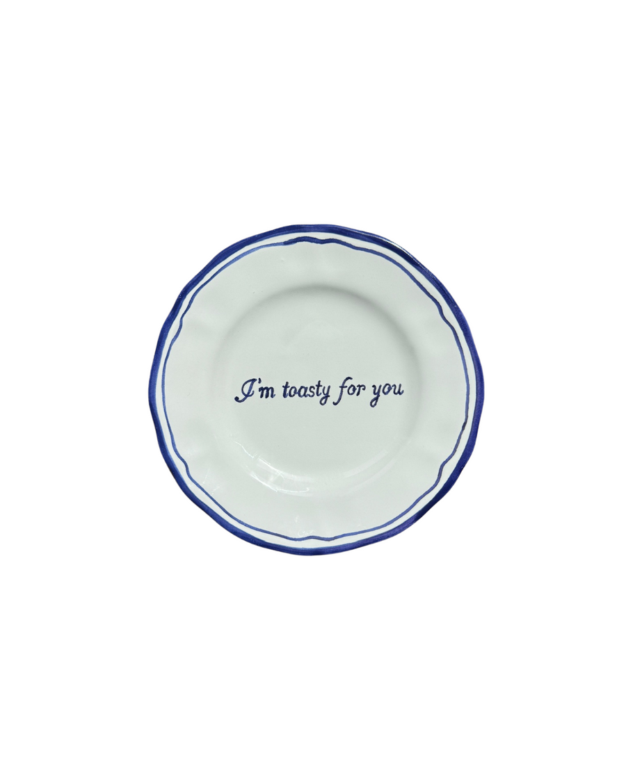 Ceramic Scalloped Blue Quote Bread Plate Set of 4