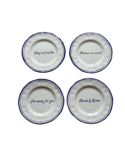 Ceramic Scalloped Blue Quote Bread Plate Set of 4